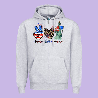 Peace Love America 4th Of July Zipper Hoodie Designed By Cowgirlartshop
