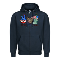 Navy Peace love america 4th of july Zipper Hoodie - CowGirlArtShop
