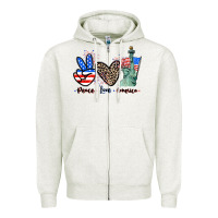 Oatmeal Heather Peace love america 4th of july Zipper Hoodie - CowGirlArtShop