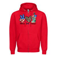 Red Peace love america 4th of july Zipper Hoodie - CowGirlArtShop