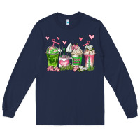 Navy botanic coffee cups Long Sleeve Tee - AdoDesignShop