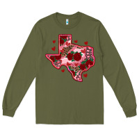 Army Green valentine' s day texas map with roses Long Sleeve Tee - RanaPortraitStore
