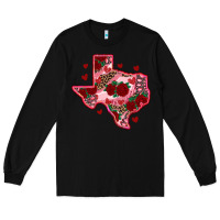 Black valentine' s day texas map with roses Long Sleeve Tee - RanaPortraitStore