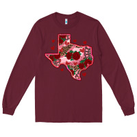 Burgundy valentine' s day texas map with roses Long Sleeve Tee - RanaPortraitStore