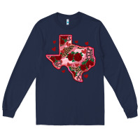Navy valentine' s day texas map with roses Long Sleeve Tee - RanaPortraitStore