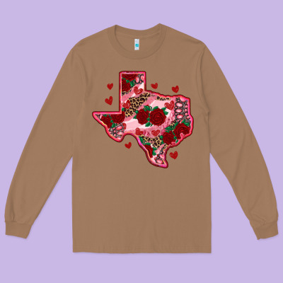 Valentine' S Day Texas Map With Roses Long Sleeve Tee Designed By Ranaportraitstore