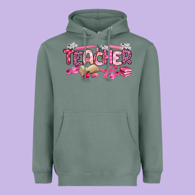 Breast Cancer Teacher Heavyweight Hoodie Designed By Artiststas
