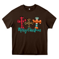 Chocolate Brown merry Christmas cross Heavy Core Tee - CowhideDigitalArt