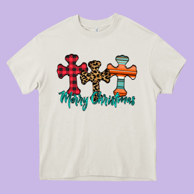 Merry Christmas Cross Heavy Core Tee Designed By Cowhidedigitalart