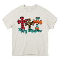Cream merry Christmas cross Heavy Core Tee - CowhideDigitalArt