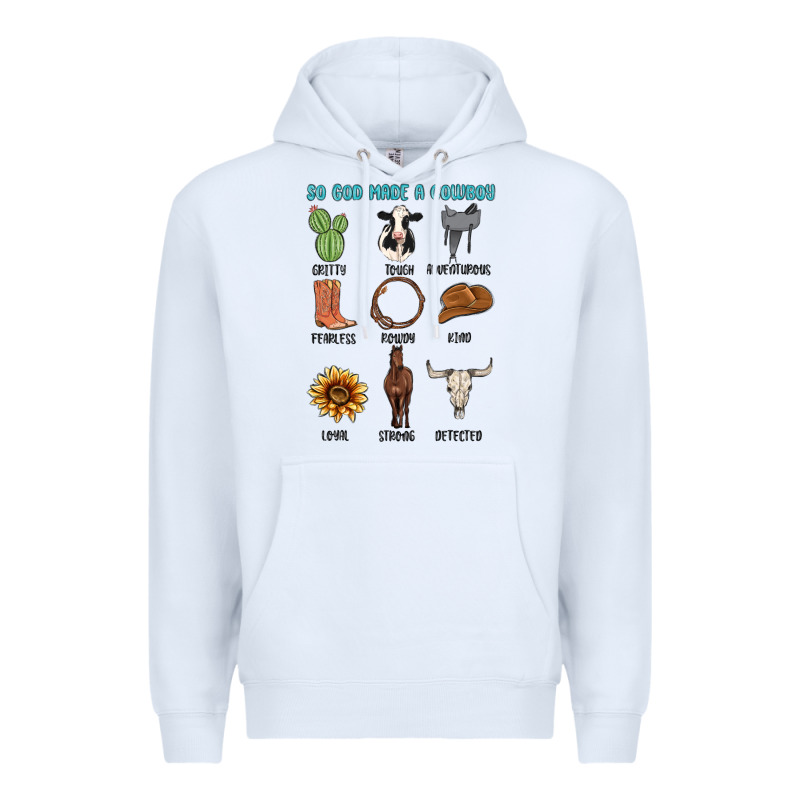 So God Made A Cowboy Premium Hoodie by MaliasSmallBusiness | Teevron