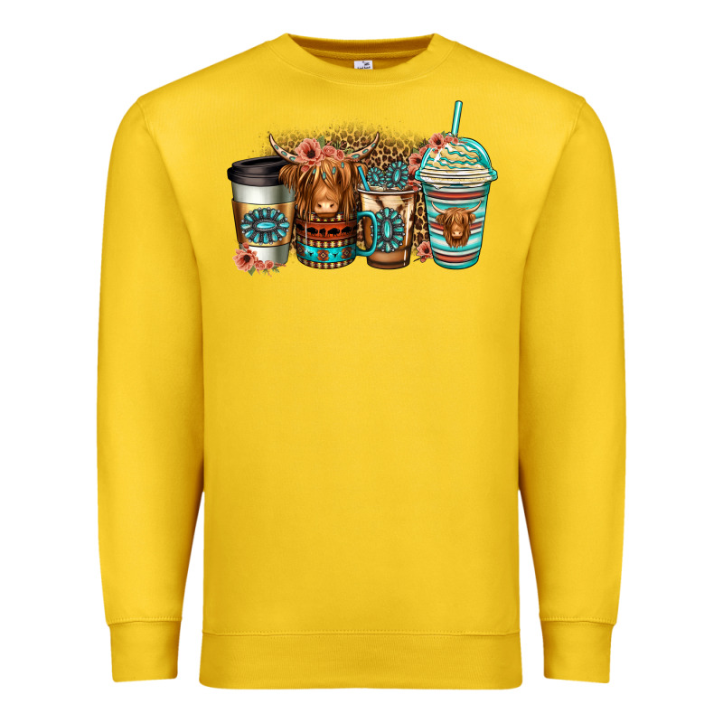 Serape Floral Longhaired Cow Coffee Cups Premium Sweatshirt by Jasminsmagicworld | Teevron