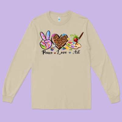 Peace Love Art Long Sleeve Tee Designed By Texasbilliewilder