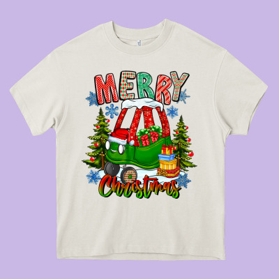 Merry Christmas Car Heavy Core Tee Designed By Cowhidedigitalart