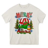 Cream merry christmas car Heavy Core Tee - CowhideDigitalArt