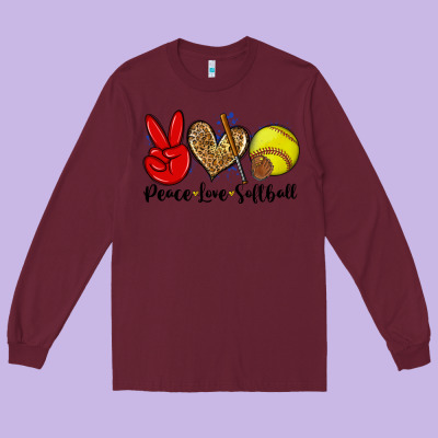 Peace Love Softball Long Sleeve Tee Designed By Zillion Design Studio