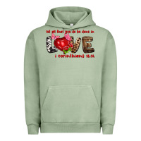 Pigment Oil Green let all that you do be done in love i corinthians Urban Hoodie - NancyCooperArtShop