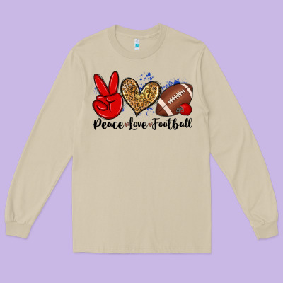 Peace Love Football Long Sleeve Tee Designed By Zillion Design Studio