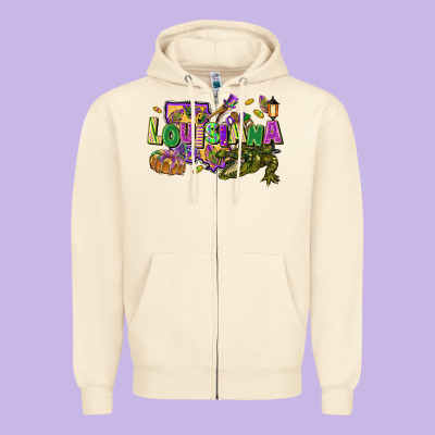 Louisiana Mardi Gras Zipper Hoodie Designed By Fadigitalartstudio