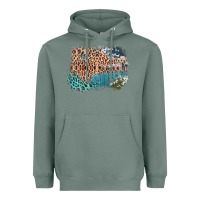 Sage Leopard Wood Cowhide Pattern Mixed Western Frame Heavyweight Hoodie - Bettercallsaul