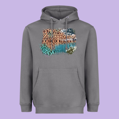 Leopard Wood Cowhide Pattern Mixed Western Frame Heavyweight Hoodie Designed By Bettercallsaul