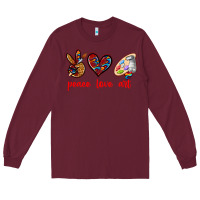 Burgundy peace love art Long Sleeve Tee - texasbilliewilder