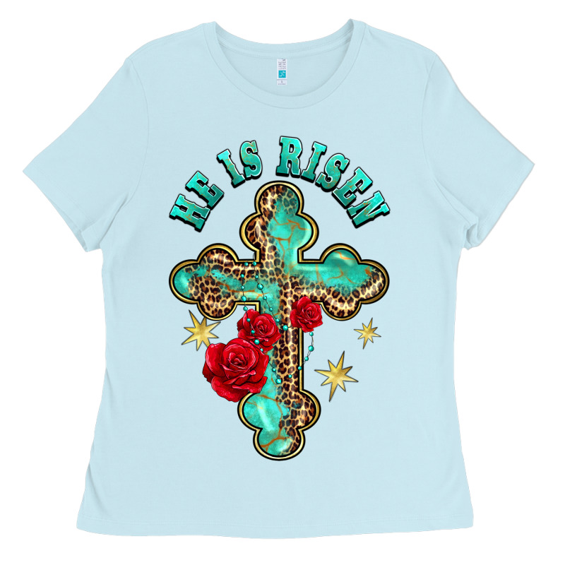 He Is Risen Cross With Roses Ladies Tee by BarkalooDesign | Teevron