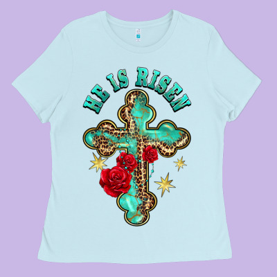 He Is Risen Cross With Roses Ladies Tee Designed By Barkaloodesign