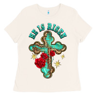 Bone he is risen cross with roses Ladies Tee - BarkalooDesign