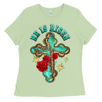 Matcha he is risen cross with roses Ladies Tee - BarkalooDesign