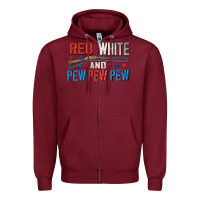Burgundy Red white and pew pew pew Zipper Hoodie - CowGirlArtShop