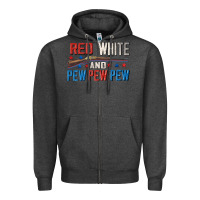 Charcoal Heather Red white and pew pew pew Zipper Hoodie - CowGirlArtShop