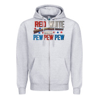Heather Grey Red white and pew pew pew Zipper Hoodie - CowGirlArtShop