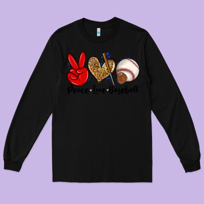 Peace Love Baseball Long Sleeve Tee Designed By Zillion Design Studio