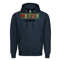 Navy Merry Christmas Zipper Hoodie - CowhideDigitalArt