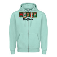 Seafoam Merry Christmas Zipper Hoodie - CowhideDigitalArt