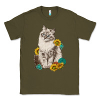 Army Green siberian cat sunflower and gemstone Classic Tee - texasbilliewilder