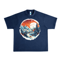 Navy deer snow house design Urban Heavy Tee - Unal Design