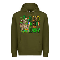 Army Green dead inside but lucky  with skeleton Premium Hoodie - AdoDesignShop