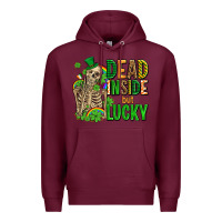 Burgundy dead inside but lucky  with skeleton Premium Hoodie - AdoDesignShop