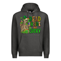 Charcoal Heather dead inside but lucky  with skeleton Premium Hoodie - AdoDesignShop