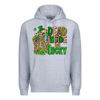 Heather Grey dead inside but lucky  with skeleton Premium Hoodie - AdoDesignShop