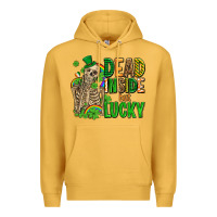 Mustard dead inside but lucky  with skeleton Premium Hoodie - AdoDesignShop