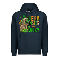Navy dead inside but lucky  with skeleton Premium Hoodie - AdoDesignShop