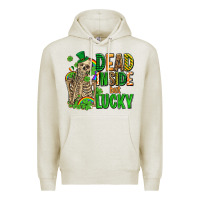 Oatmeal Heather dead inside but lucky  with skeleton Premium Hoodie - AdoDesignShop