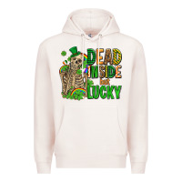 Pale Pink dead inside but lucky  with skeleton Premium Hoodie - AdoDesignShop