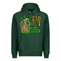 Sports Green dead inside but lucky  with skeleton Premium Hoodie - AdoDesignShop