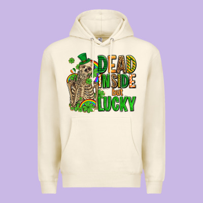 Dead Inside But Lucky  With Skeleton Premium Hoodie Designed By Adodesignshop
