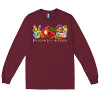 Burgundy peace love teach Long Sleeve Tee - texasbilliewilder