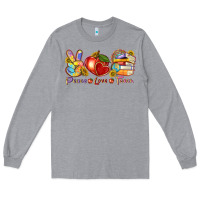 Heather Grey peace love teach Long Sleeve Tee - texasbilliewilder